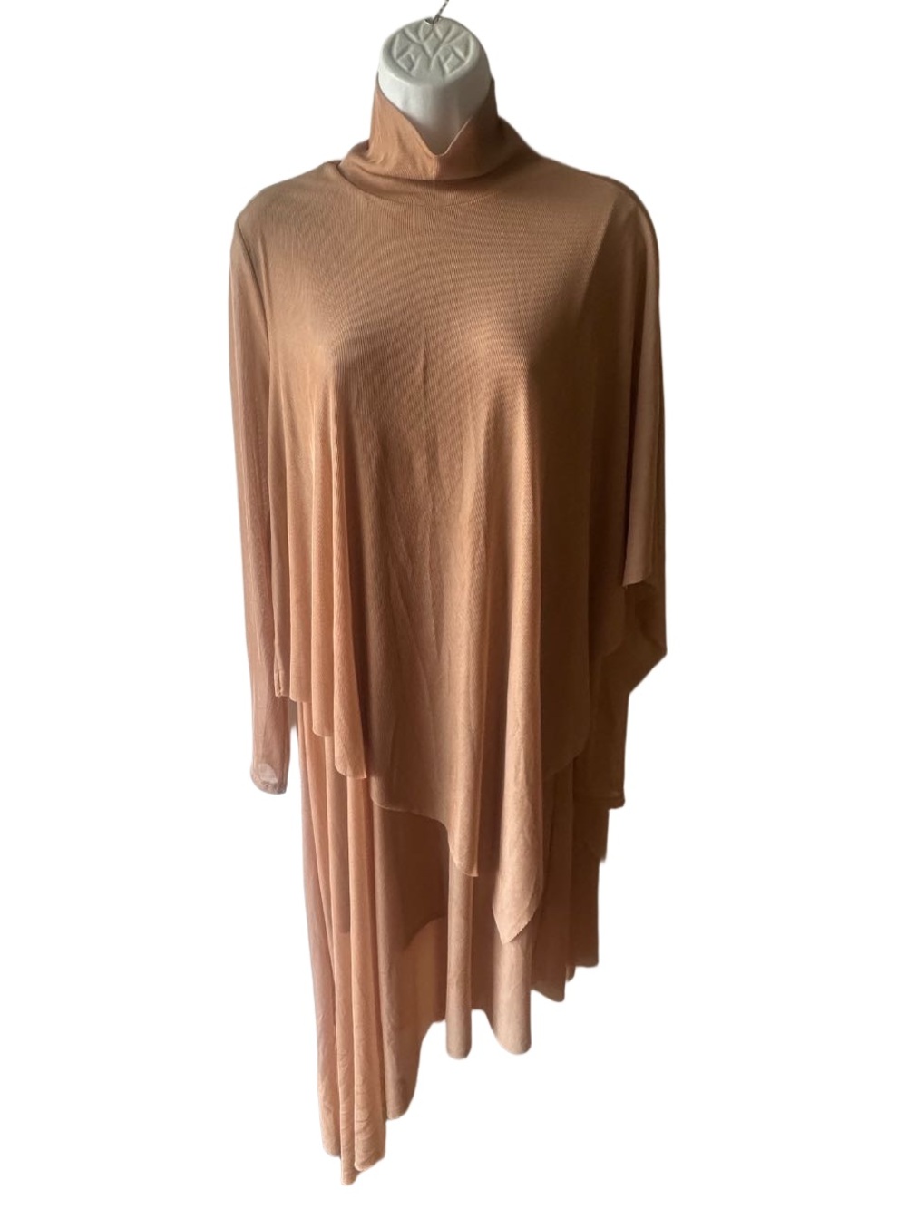 BCBGMAXAZRIA Kabrina Asymmetrical Turtleneck Dress Tan Nubuck Size S